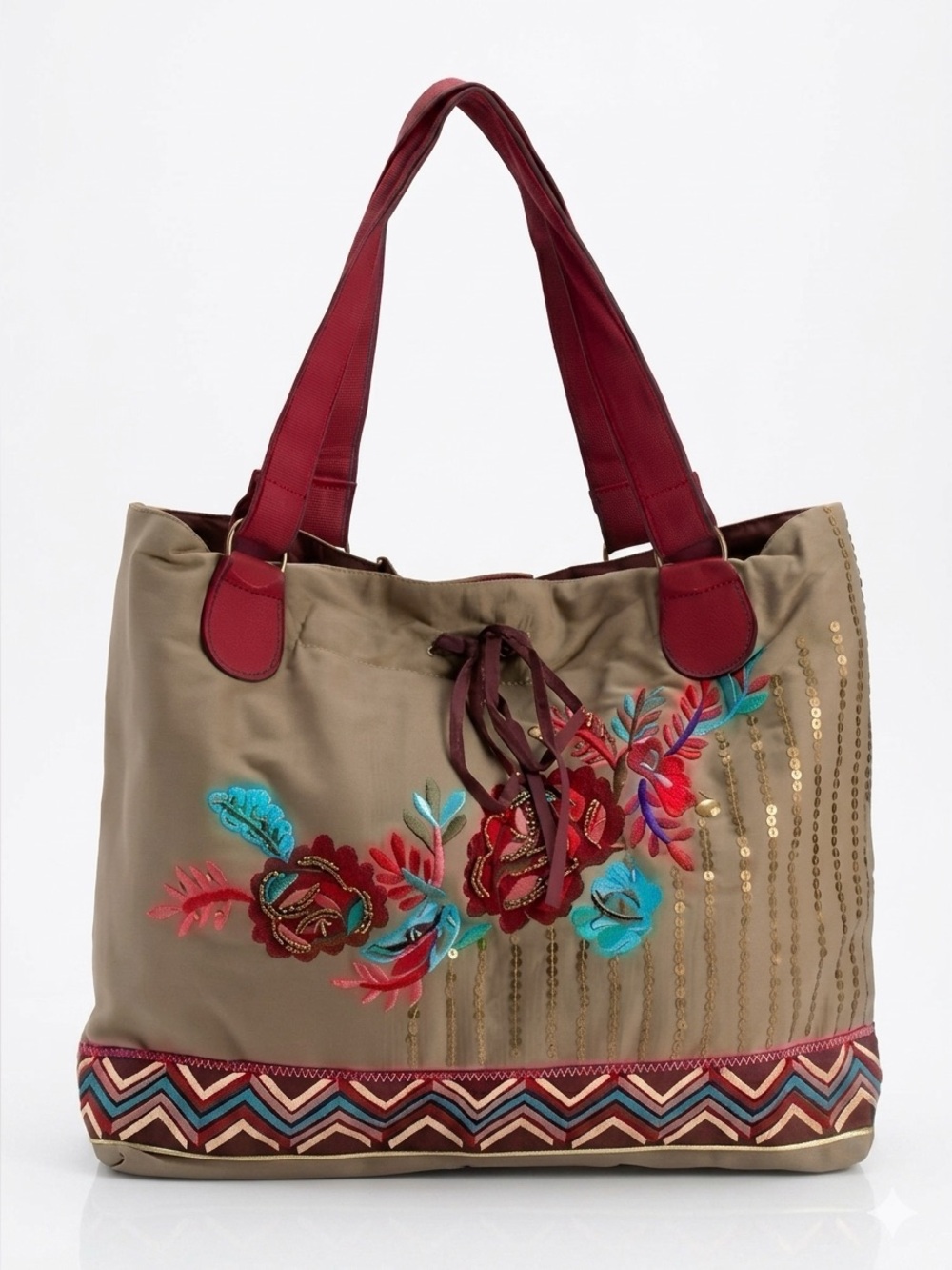 RAGA Flower Child Tote Bag 100% Cotton Embroidered Sequin Large